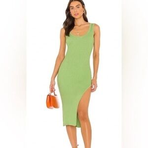 Lovers And Friends Green Midi Dress With Side Slit Size Small